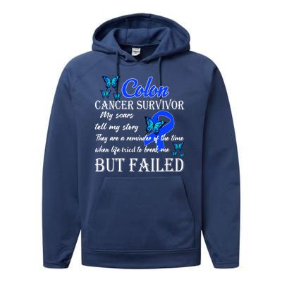 Colon Cancer Survivor My Scars Tell My Story Performance Fleece Hoodie