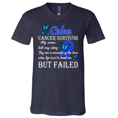 Colon Cancer Survivor My Scars Tell My Story V-Neck T-Shirt