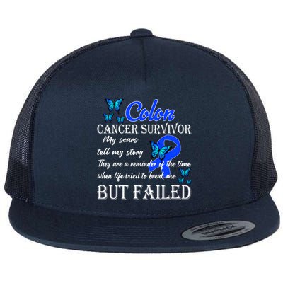 Colon Cancer Survivor My Scars Tell My Story Flat Bill Trucker Hat