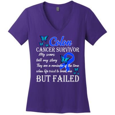 Colon Cancer Survivor My Scars Tell My Story Women's V-Neck T-Shirt