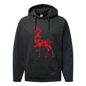 Cute Classy Snowflake Christmas Red Deer Reindeer Performance Fleece Hoodie