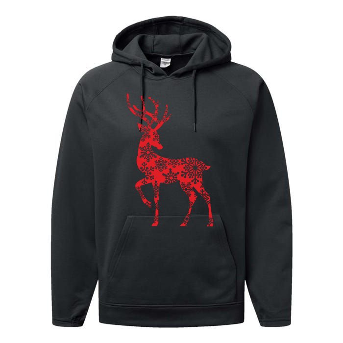 Cute Classy Snowflake Christmas Red Deer Reindeer Performance Fleece Hoodie