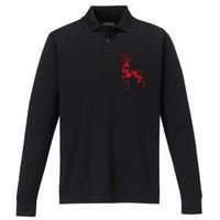 Cute Classy Snowflake Christmas Red Deer Reindeer Performance Long Sleeve Polo