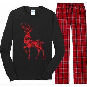 Cute Classy Snowflake Christmas Red Deer Reindeer Long Sleeve Pajama Set