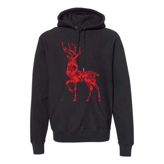 Cute Classy Snowflake Christmas Red Deer Reindeer Premium Hoodie