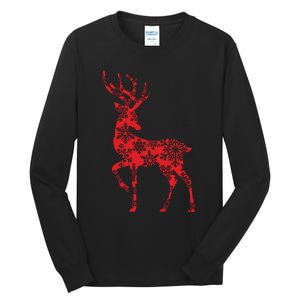 Cute Classy Snowflake Christmas Red Deer Reindeer Tall Long Sleeve T-Shirt