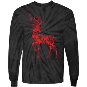 Cute Classy Snowflake Christmas Red Deer Reindeer Tie-Dye Long Sleeve Shirt