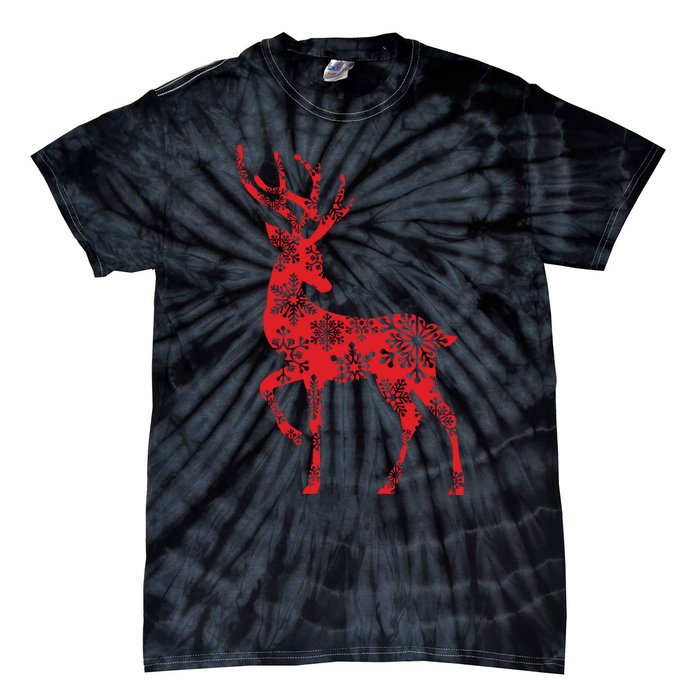 Cute Classy Snowflake Christmas Red Deer Reindeer Tie-Dye T-Shirt