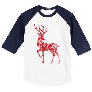 Cute Classy Snowflake Christmas Red Deer Reindeer Baseball Sleeve Shirt