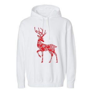 Cute Classy Snowflake Christmas Red Deer Reindeer Garment-Dyed Fleece Hoodie