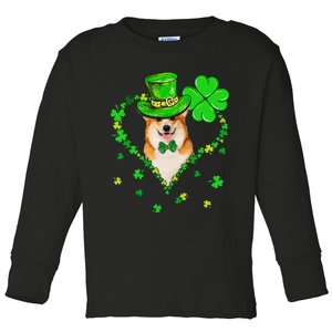 Cute Corgi Saint Patrick's Day Dogs Dad Mom Toddler Long Sleeve Shirt