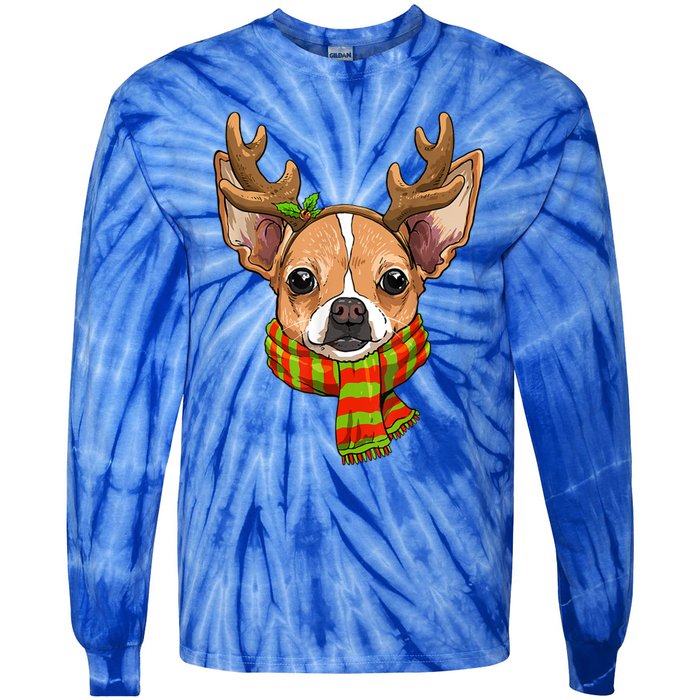 Chihuahua Christmas Santa Clause Dog Reindeer Xmas Dog Lover Gift Tie-Dye Long Sleeve Shirt