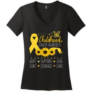 Childhood Cancer Support Family Childhood Cancer Awareness Women's V-Neck T-Shirt