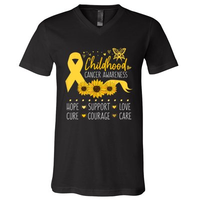 Childhood Cancer Support Family Childhood Cancer Awareness V-Neck T-Shirt