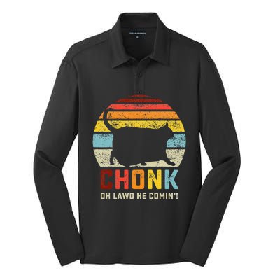 Chonk Cat Scale Meme Retro Style Cats Memes Silk Touch Performance Long Sleeve Polo