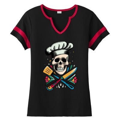 Cooking Chef Skull Ladies Halftime Notch Neck Tee