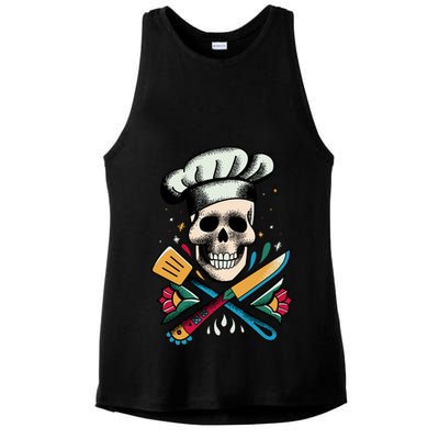 Cooking Chef Skull Ladies PosiCharge Tri-Blend Wicking Tank