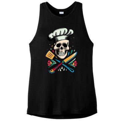 Cooking Chef Skull Ladies PosiCharge Tri-Blend Wicking Tank