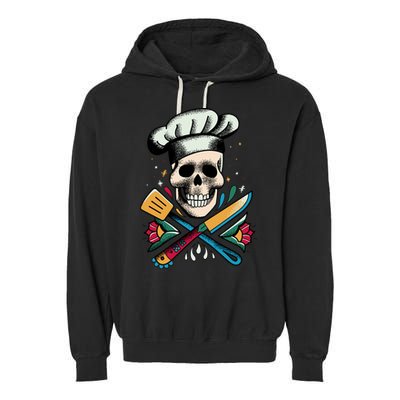 Cooking Chef Skull Garment-Dyed Fleece Hoodie