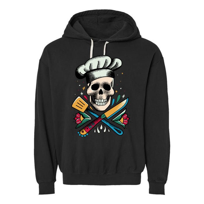 Cooking Chef Skull Garment-Dyed Fleece Hoodie