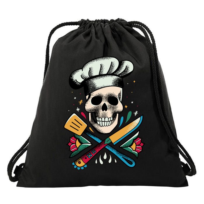 Cooking Chef Skull Drawstring Bag