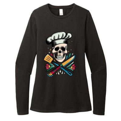 Cooking Chef Skull Womens CVC Long Sleeve Shirt