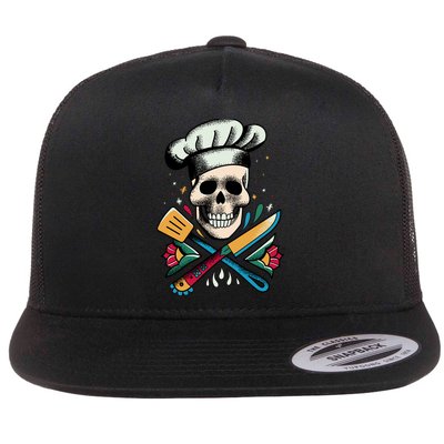 Cooking Chef Skull Flat Bill Trucker Hat