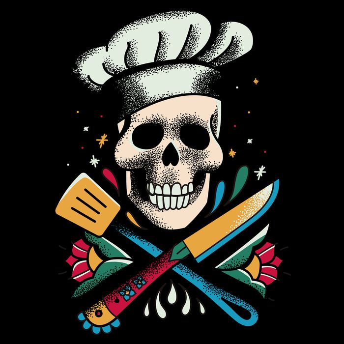 Cooking Chef Skull Flat Bill Trucker Hat
