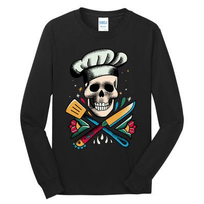 Cooking Chef Skull Tall Long Sleeve T-Shirt