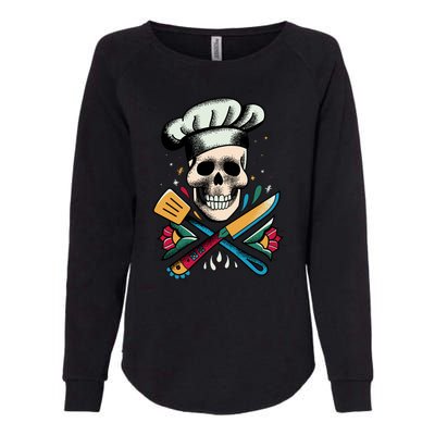 Cooking Chef Skull Womens California Wash Sweatshirt