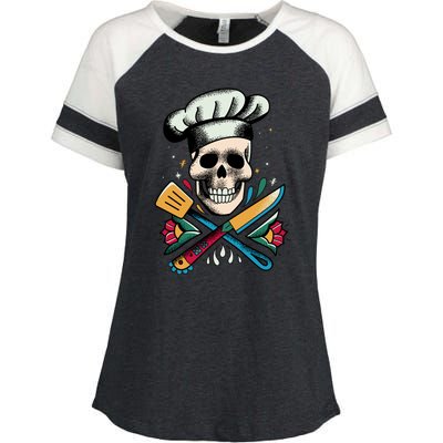 Cooking Chef Skull Enza Ladies Jersey Colorblock Tee