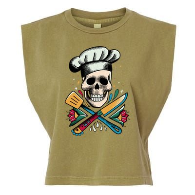 Cooking Chef Skull Garment-Dyed Women's Muscle Tee