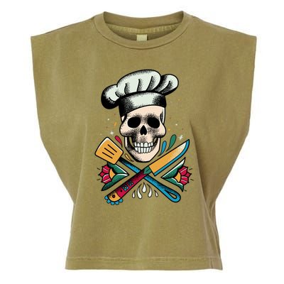 Cooking Chef Skull Garment-Dyed Women's Muscle Tee