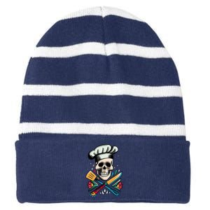 Cooking Chef Skull Striped Beanie with Solid Band