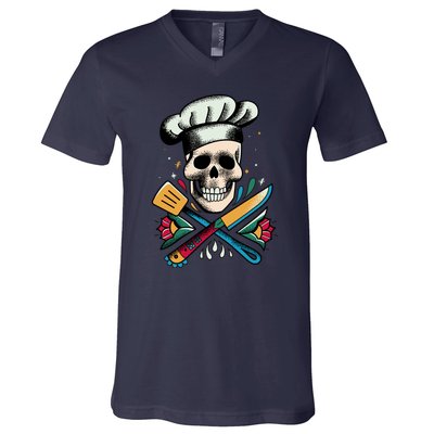 Cooking Chef Skull V-Neck T-Shirt