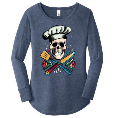 Cooking Chef Skull Women's Perfect Tri Tunic Long Sleeve Shirt