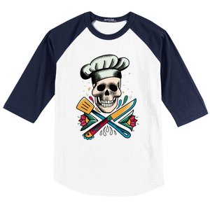 Cooking Chef Skull Baseball Sleeve Shirt