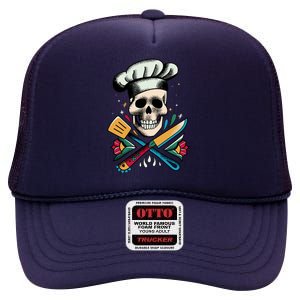 Cooking Chef Skull High Crown Mesh Back Trucker Hat