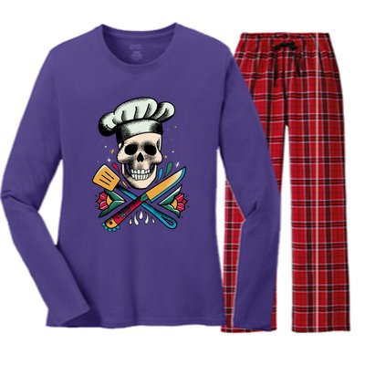 Cooking Chef Skull Women's Long Sleeve Flannel Pajama Set 