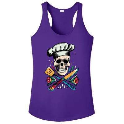 Cooking Chef Skull Ladies PosiCharge Competitor Racerback Tank