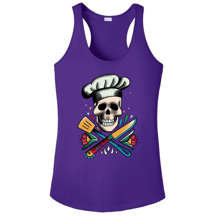 Cooking Chef Skull Ladies PosiCharge Competitor Racerback Tank