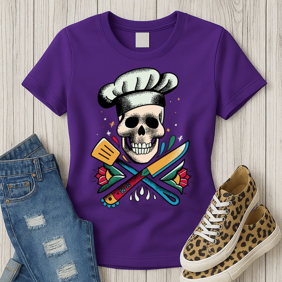 Cooking Chef Skull Womens T-Shirt