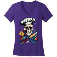 Cooking Chef Skull Women's V-Neck T-Shirt