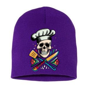 Cooking Chef Skull Short Acrylic Beanie