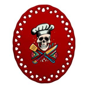 Cooking Chef Skull Ceramic Oval Ornament