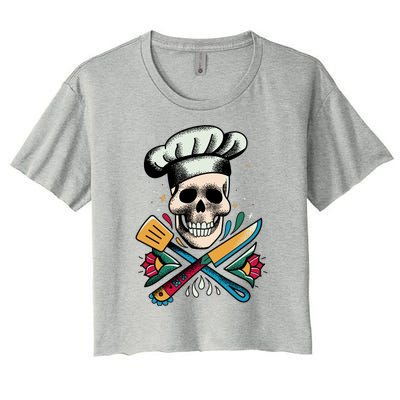 Cooking Chef Skull Women's Crop Top Tee