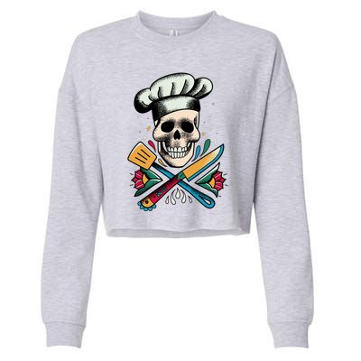 Cooking Chef Skull Cropped Pullover Crew