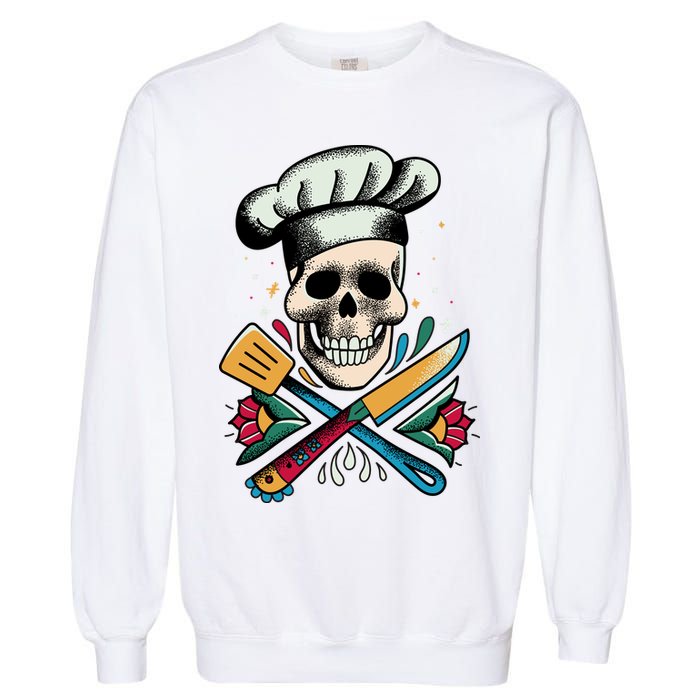 Cooking Chef Skull Garment-Dyed Sweatshirt