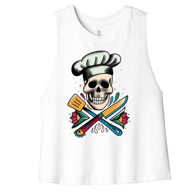 Cooking Chef Skull Women's Racerback Cropped Tank