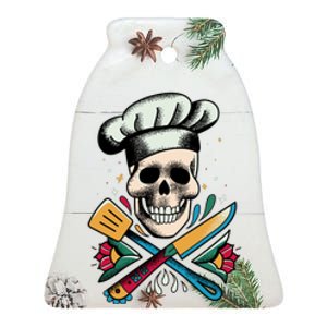 Cooking Chef Skull Ceramic Bell Ornament